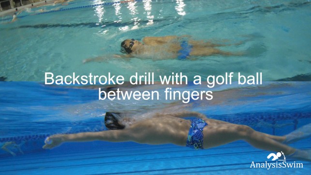 Backstroke drill with a golf ball between fingers