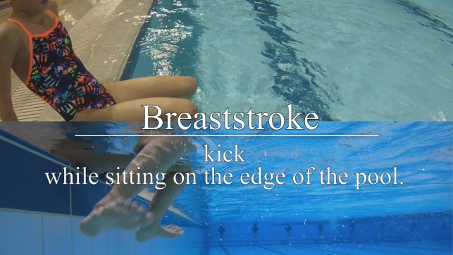 Breaststroke kick while sitting on the edge of the pool