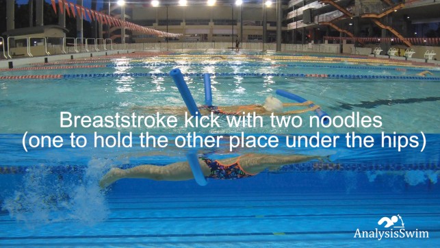 фото для Breaststroke kick with two noodles (one to hold the other place under the hips)