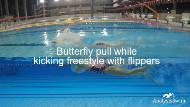 Butterfly pull while kicking freestyle with flippers